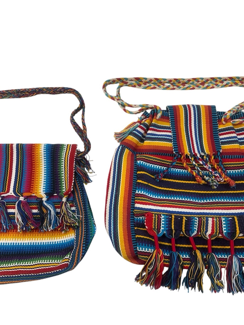 Two Authentic Handmade Paraguayan Woven Tote Bags from Asunción Colorful Tassel - Picture 3 of 12